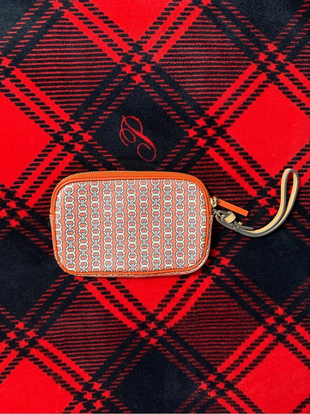 Tory Burch Orange and White Patterned Wristlet